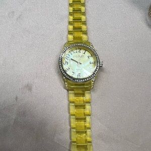 Joan Rivers Yellow Acrylic Watch with Rhinestone Bezel